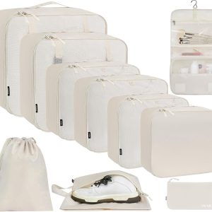 BAGAIL 10 Set Packing Cubes Various Sizes Packing Organizer for Travel Accessories Luggage Carry On Suitcase-Cream