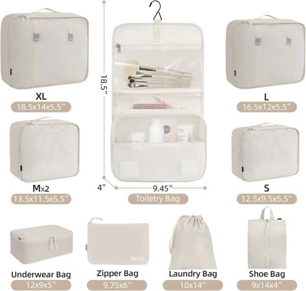 BAGAIL 10 Set Packing Cubes Various Sizes Packing Organizer for Travel Accessories Luggage Carry On Suitcase-Cream - Image 2