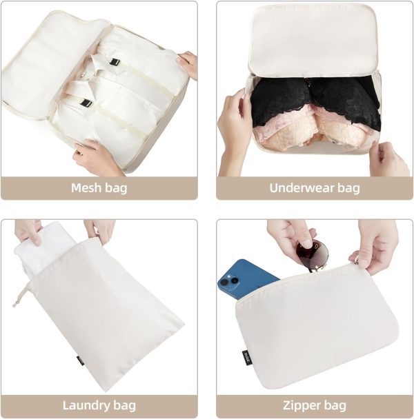 BAGAIL 10 Set Packing Cubes Various Sizes Packing Organizer for Travel Accessories Luggage Carry On Suitcase-Cream - Image 6