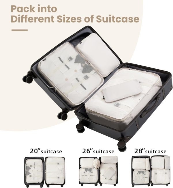 BAGAIL 10 Set Packing Cubes Various Sizes Packing Organizer for Travel Accessories Luggage Carry On Suitcase-Cream - Image 7
