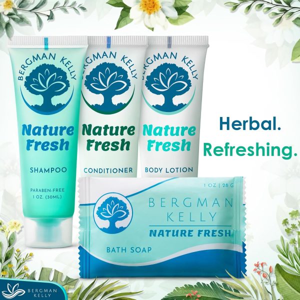 Bergman Kelly Hotel Toiletries Bundle (Nature Fresh, 1 oz each, 100 Pieces) 4-Piece Set: 25 Rectangular Bar Soap, 25 Shampoo, 25 Conditioner & 25 Body Lotion - Bulk Mini Guest Amenities - Image 3