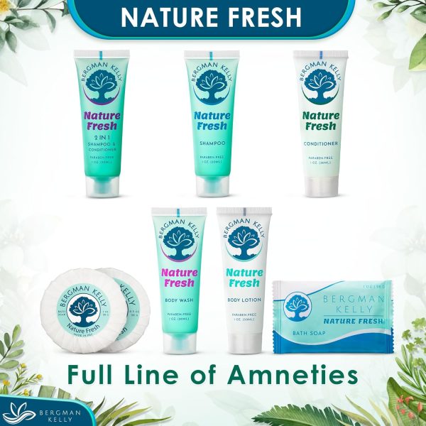 Bergman Kelly Hotel Toiletries Bundle (Nature Fresh, 1 oz each, 100 Pieces) 4-Piece Set: 25 Rectangular Bar Soap, 25 Shampoo, 25 Conditioner & 25 Body Lotion - Bulk Mini Guest Amenities - Image 7