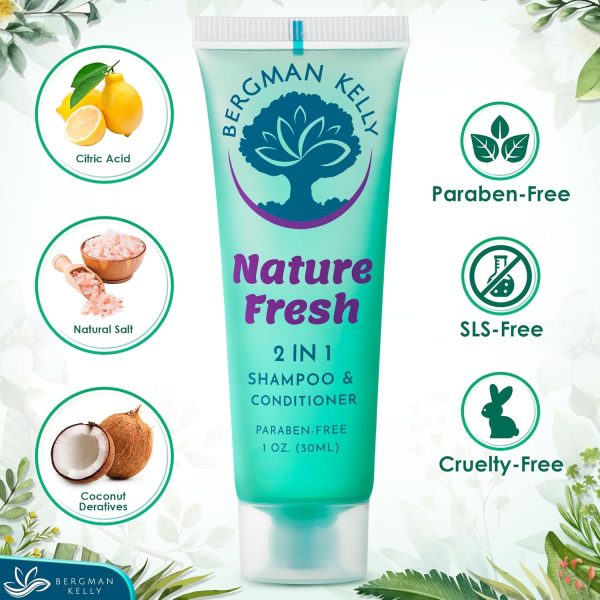 BERGMAN KELLY Travel Size Shampoo & Conditioner 2 in 1 (1 Fl Oz, 100 PK, Tropical Waterfall), Delight Your Guests with Invigorating and Refreshing Shampoo Amenities, Small Hotel Toiletries in Bulk - Image 2