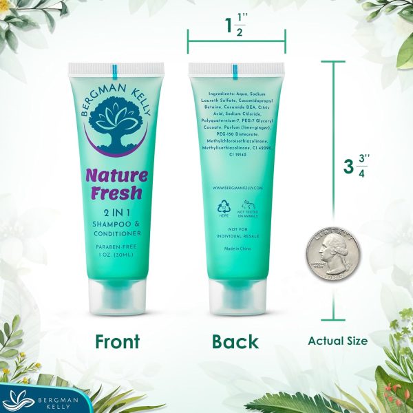 BERGMAN KELLY Travel Size Shampoo & Conditioner 2 in 1 (1 Fl Oz, 100 PK, Tropical Waterfall), Delight Your Guests with Invigorating and Refreshing Shampoo Amenities, Small Hotel Toiletries in Bulk - Image 4