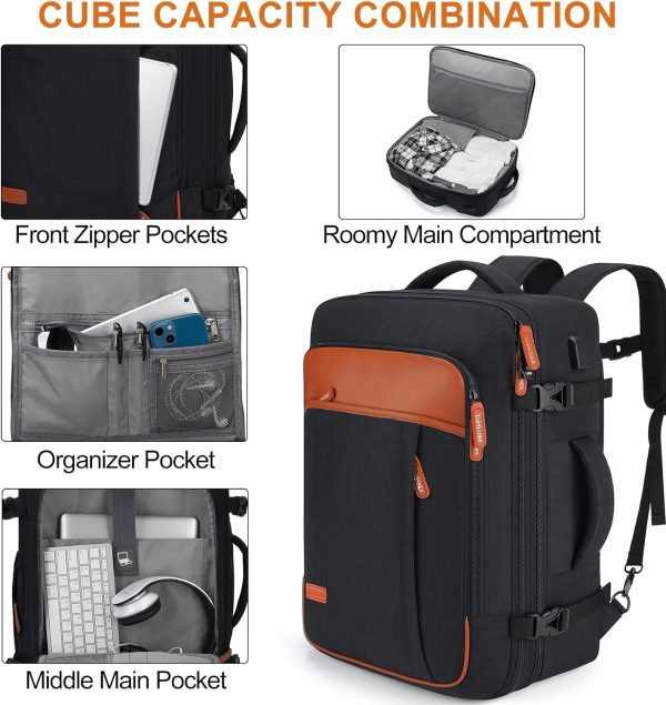 Carry on Travel Backpacks, Extra Large 40L Flight Approved for Men & Women,Expandable Suitcase With 4 Packing Cubes,Water Resistant Luggage Daypack Business Weekender Bag,Black - Image 5