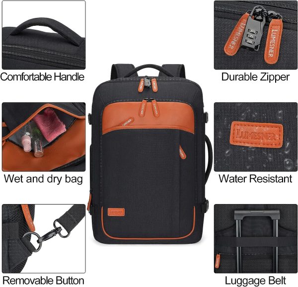 Carry on Travel Backpacks, Extra Large 40L Flight Approved for Men & Women,Expandable Suitcase With 4 Packing Cubes,Water Resistant Luggage Daypack Business Weekender Bag,Black - Image 6