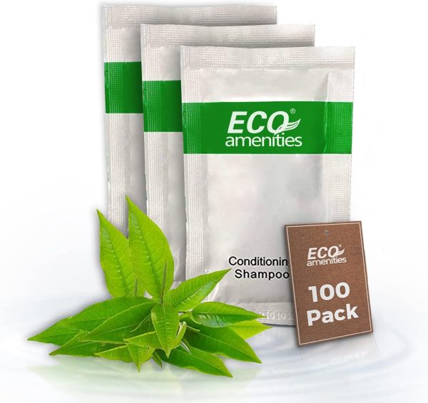 ECO Sachet Individually Wrapped Toiletries, Travel Size Bulk Shampoo and Conditioner 2in1 10ml (100 pk) Mini Hotel Toiletries Conditioning Shampoo 2in1 | Travel size Toiletries