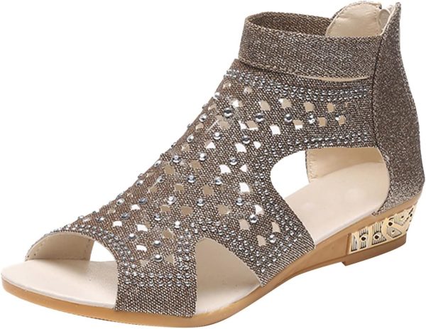 Ladies Toe Open Sandals Zipper Shoes Size Breathable Fish Mouth Heel Wedge Large Women's high heels Supportive Sandals for Women Wide Width