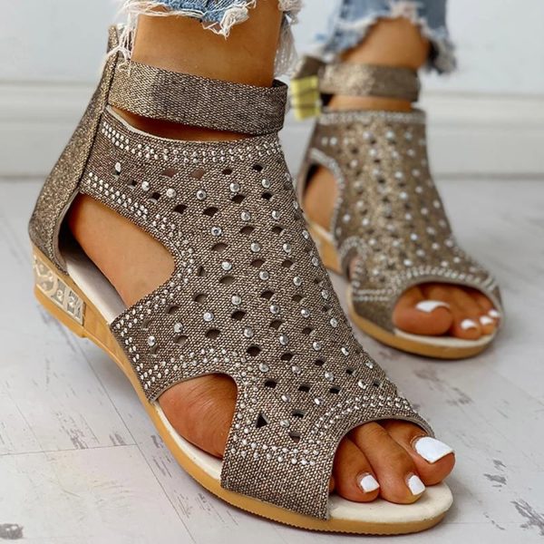 Ladies Toe Open Sandals Zipper Shoes Size Breathable Fish Mouth Heel Wedge Large Women's high heels Supportive Sandals for Women Wide Width - Image 3