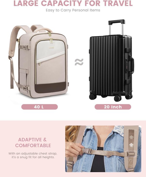 Travel Backpack for Women, 40L Carry On Backpack for Airplanes, Personal Item Bag for Airlines Fits 17 inch Laptop, TSA Approved Luggage with 3 Packing Cubes,Waterproof Weekender Gym Backpack - Image 3