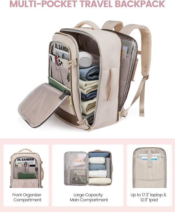 Travel Backpack for Women, 40L Carry On Backpack for Airplanes, Personal Item Bag for Airlines Fits 17 inch Laptop, TSA Approved Luggage with 3 Packing Cubes,Waterproof Weekender Gym Backpack - Image 4