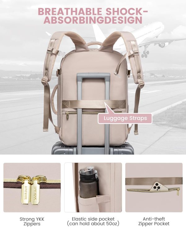 Travel Backpack for Women, 40L Carry On Backpack for Airplanes, Personal Item Bag for Airlines Fits 17 inch Laptop, TSA Approved Luggage with 3 Packing Cubes,Waterproof Weekender Gym Backpack - Image 6