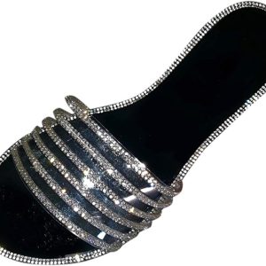 Women Ankle Strap Rhinestone Glitter Low Wedge Sandals Beach Summer Casual Comfort Flats Flatform Flip Flop Shoe