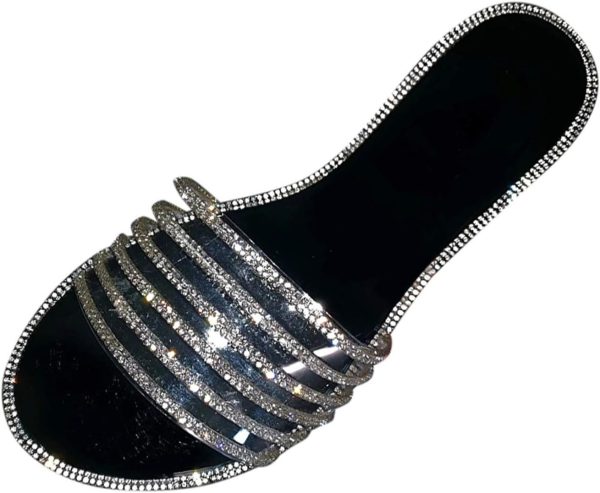 Women Ankle Strap Rhinestone Glitter Low Wedge Sandals Beach Summer Casual Comfort Flats Flatform Flip Flop Shoe