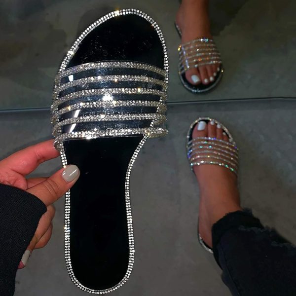 Women Ankle Strap Rhinestone Glitter Low Wedge Sandals Beach Summer Casual Comfort Flats Flatform Flip Flop Shoe - Image 5