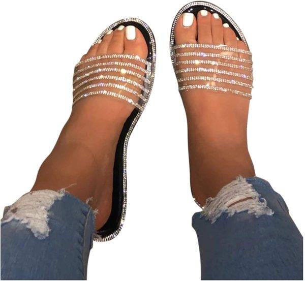Women Ankle Strap Rhinestone Glitter Low Wedge Sandals Beach Summer Casual Comfort Flats Flatform Flip Flop Shoe - Image 7