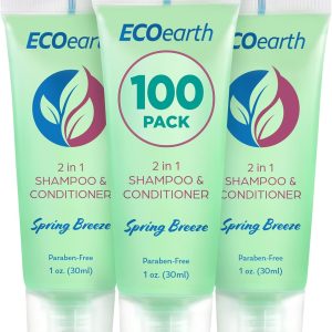 Travel Size Shampoo Conditioner 2-in-1 (1 fl oz, 100 PK, Spring Breeze) Delight Your Guests w/Revitalizing & Refreshing Conditioning Shampoo Amenities, Small Size Hotel Toiletries in Bulk