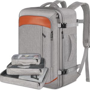 Carry on Backpack, Extra Large 40L Airline Approved Travel Backpacks with 3 Packing Cubes for Women Men, Water Resistant Expandable Overnight Luggage Daypack Business Weekender Bag, Grey