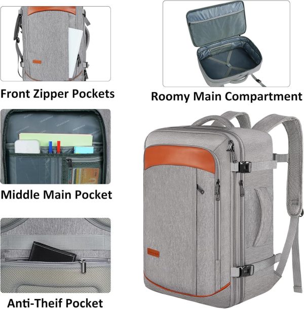 Carry on Backpack, Extra Large 40L Airline Approved Travel Backpacks with 3 Packing Cubes for Women Men, Water Resistant Expandable Overnight Luggage Daypack Business Weekender Bag, Grey - Image 6