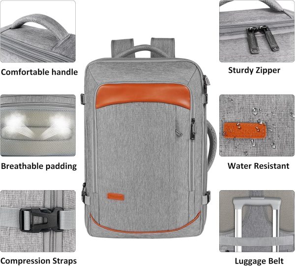 Carry on Backpack, Extra Large 40L Airline Approved Travel Backpacks with 3 Packing Cubes for Women Men, Water Resistant Expandable Overnight Luggage Daypack Business Weekender Bag, Grey - Image 7
