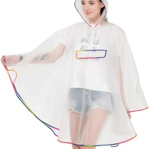 Women Clear Rain Poncho EVA Plastic Transparent Rain Poncho Rain Cape for Hiking Biking