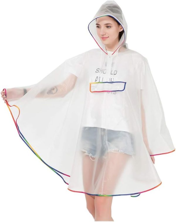Women Clear Rain Poncho EVA Plastic Transparent Rain Poncho Rain Cape for Hiking Biking