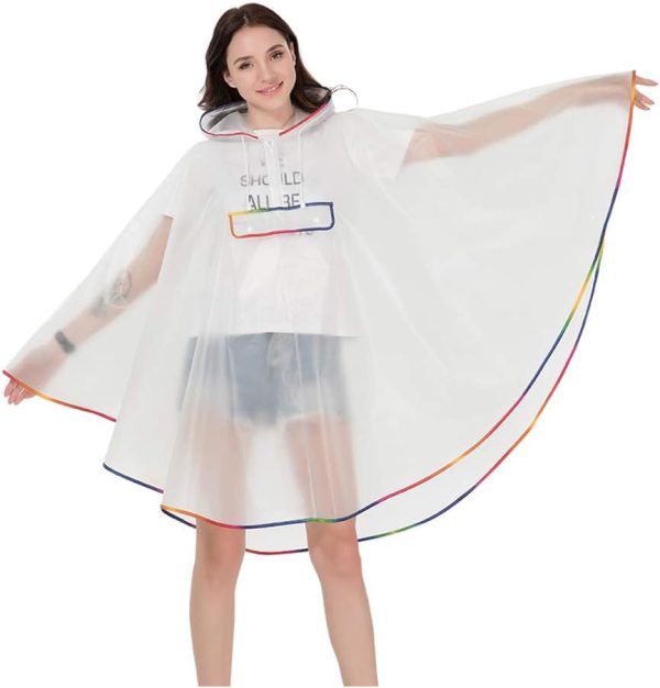Women Clear Rain Poncho EVA Plastic Transparent Rain Poncho Rain Cape for Hiking Biking - Image 2